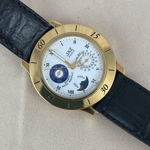 Vintage JAZ Paris French Moon Phase Designer Watch Roman Numerals 3 Sub Dials